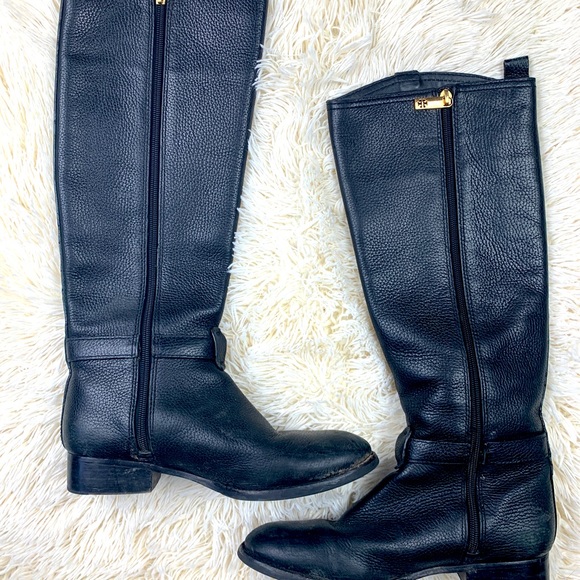 Tory Burch Black Calfskin Riding Boots with Gold Hardware - GREAT condition! - Picture 2 of 11